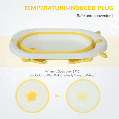 Foldable Baby Bath Tub Ergonomic with Temperature-Induced Water Plug