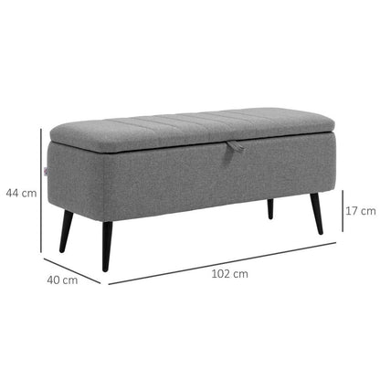 Storage Ottoman Bench, Linen Fabric Footstool with Steel Legs Grey