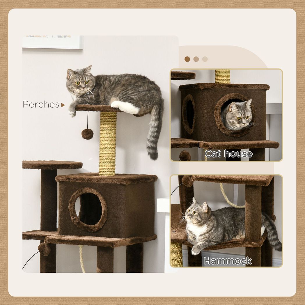 PawHut Cat Tree for Indoor Cats, Modern Cat Tower with Scratching Posts, House