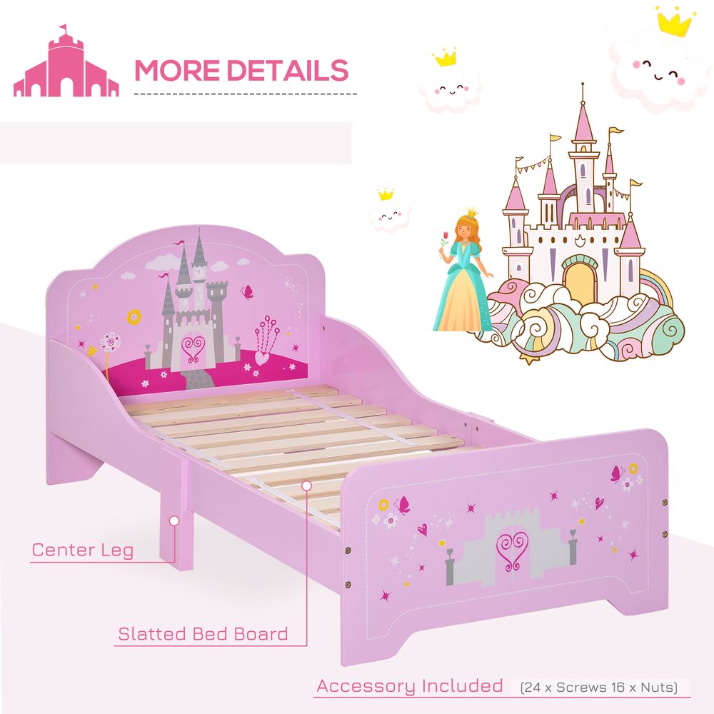 Kids Bed Princess Castle Theme w/ Side Rails Slats Home 3-6 Yrs Pink