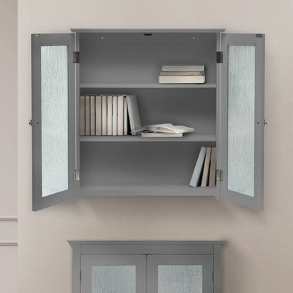 Bathroom Connor Wall Cabinet with 2 Glass Doors Grey EHF-581G