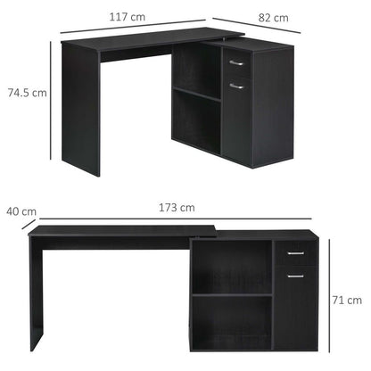 Corner Computer Desk 360  Rotating Dining Table W/ Storage Shelf Black