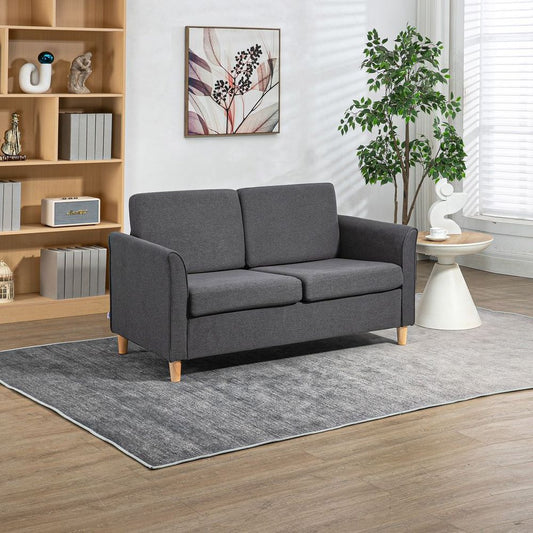 Double Seat Sofa Linen Upholstery Loveseat Couch w/ Armrests, Dark Grey