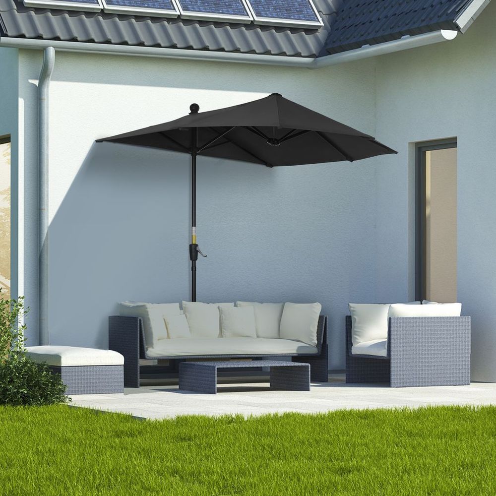 Outsunny 2m Half Garden Parasol Market Umbrella w/ Crank Handle, Base Black