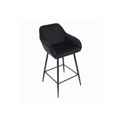 Set of Two Cadiz Black Crushed Velvet Bar Stools with Black Metal Leg