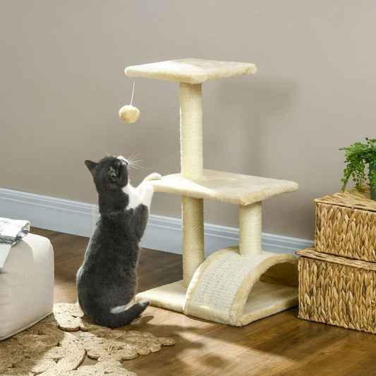 PawHut 72cm Cat Tree Climbing Tower with Sisal Scratching Post - Cream White