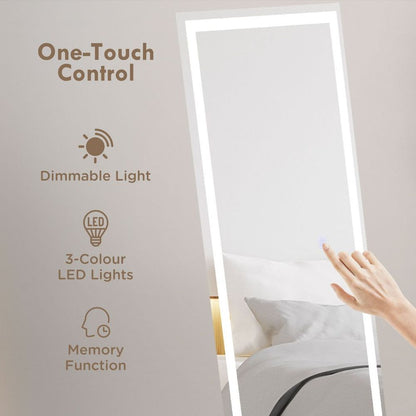 LED Lighted Full Length Mirror Dimmable Full Size Body Mirror for Bedroom