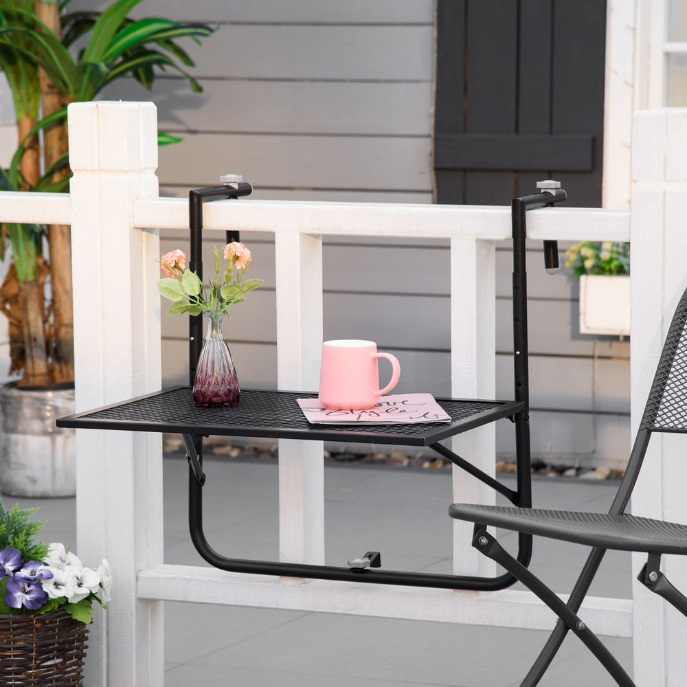 Balcony Hanging Table, Metal Wall Mount Desk, Adjust Black