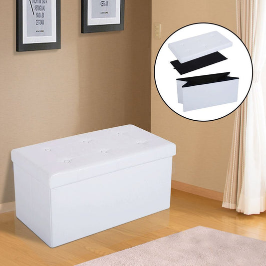 Folding Faux Leather Storage Cube Ottoman Bench Seat PU Cream White