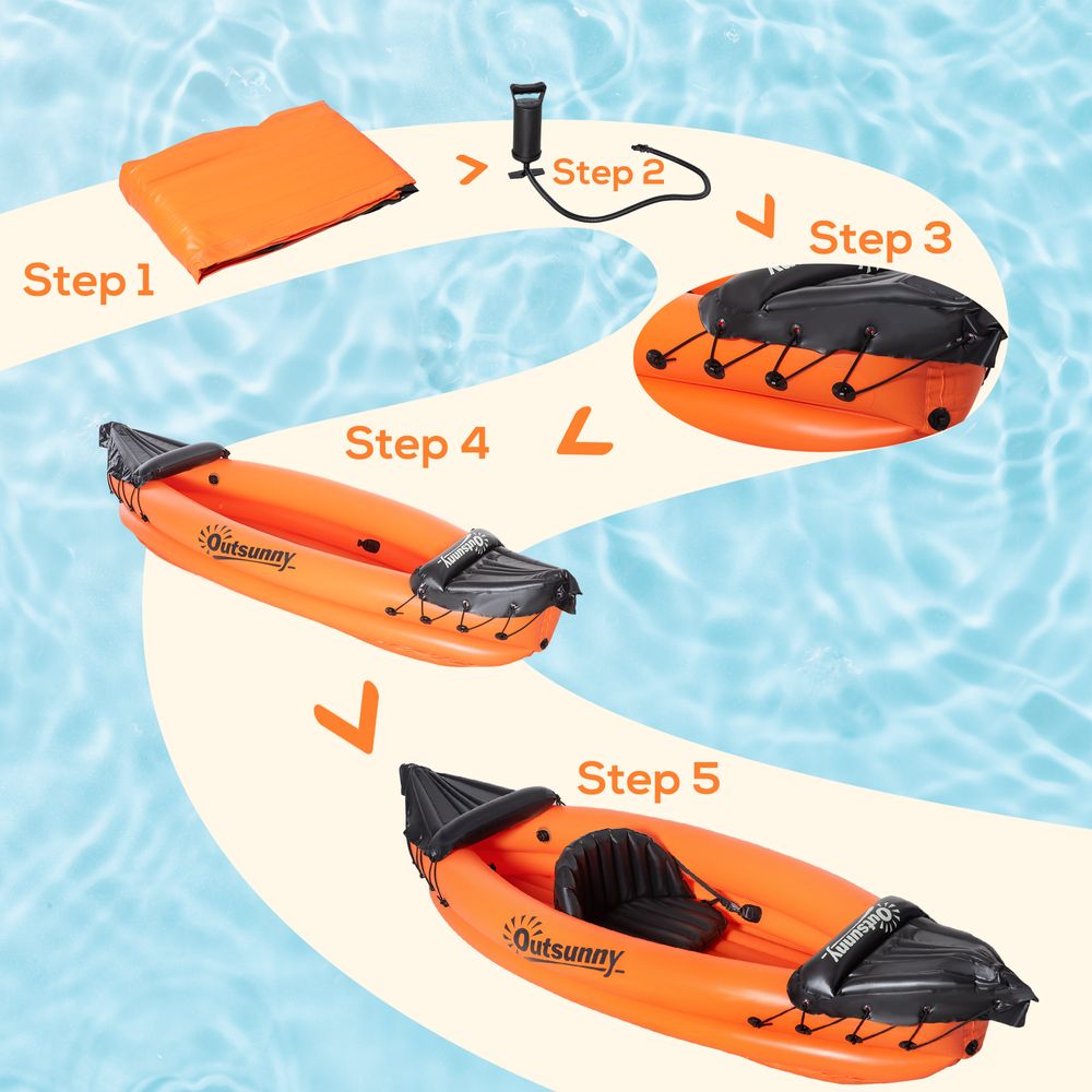 Inflatable Kayak, 1-Person Inflatable Boat, Inflatable Canoe Set  Outsunny