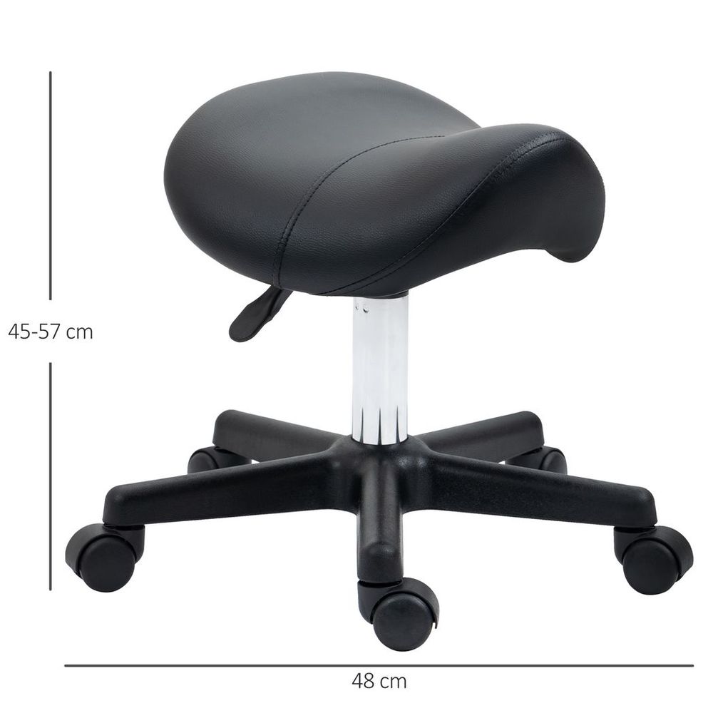 Saddle Stool PU Leather Adjustable Rolling Salon Chair Steel Frame for Massage