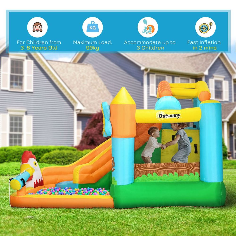 Outsunny Inflatable House, Kids Bounce Castle with Inflator, Bag