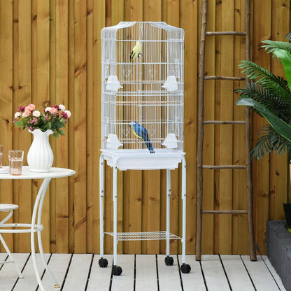 Bird Cage for Budgie Finch Canary Parakeet W/ Stand Sliding Tray White Pawhut