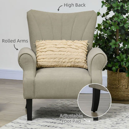 Armchair, Upholstered Modern Accent Chair with Wood Legs, Beige