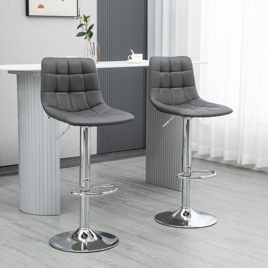 Set of 2, Adjustable Breakfast Dining Stools Swivel and Footrest, Grey