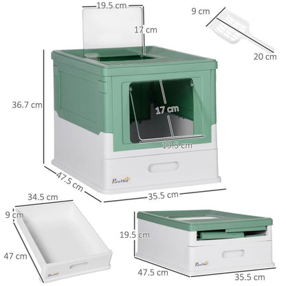 PawHut Hooded Cat Litter Box, Portable Pet Toilet w/ Scoop, Tray - Green