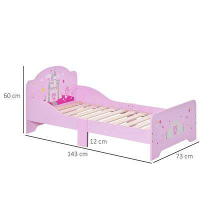 Kids Bed Princess Castle Theme w/ Side Rails Slats Home 3-6 Yrs Pink