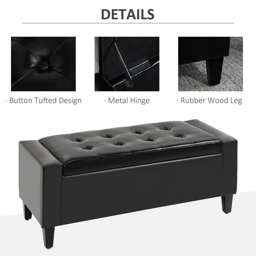 Deluxe PU Leather Storage Ottoman Bench Footrest Stool Large Storage Space