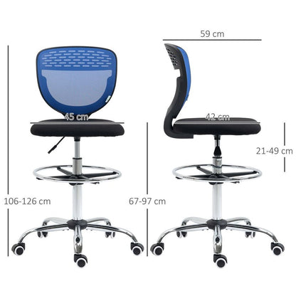 Vinsetto Draughtsman Chair, Tall Office Chair with Lumbar Support, Blue