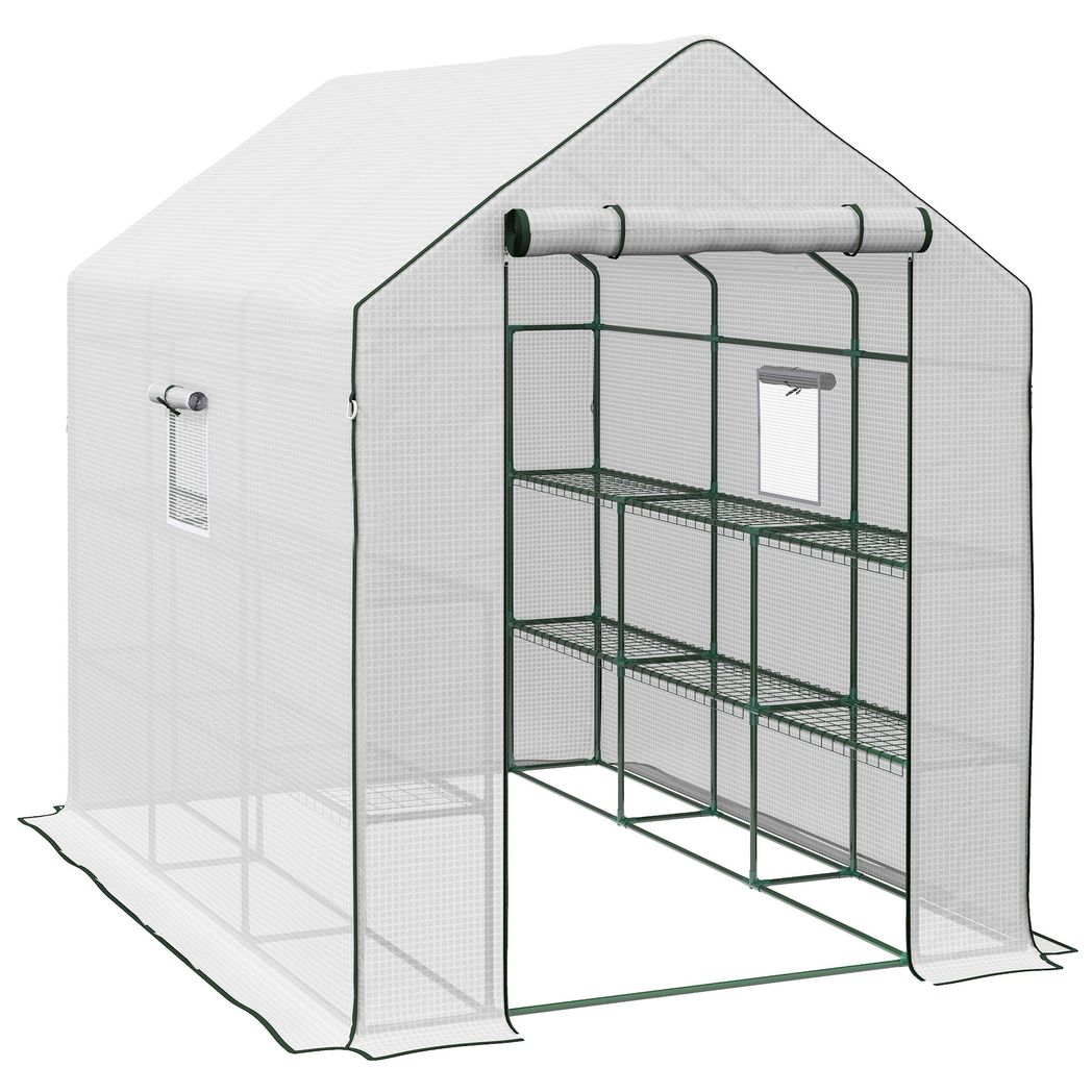 Outsunny Walk-in Outdoor Green House with Door and Mesh Windows, White