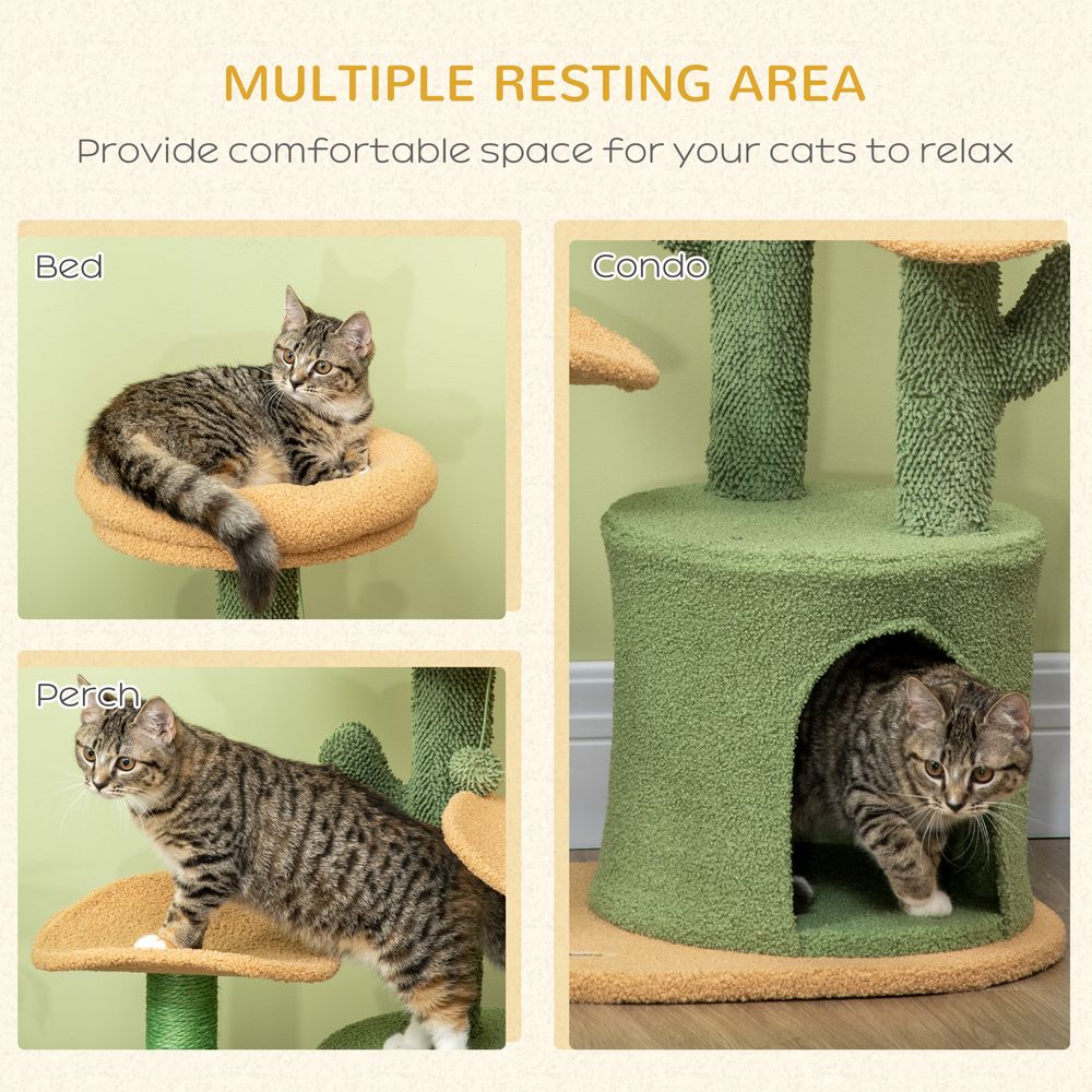 Multi-Lever Cat Tree with Scratching Post and Cat House Bed, Green Pawhut