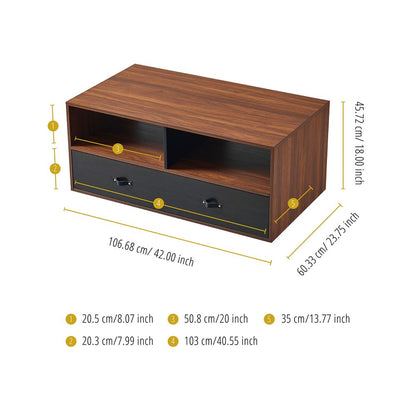 Wooden Coffee Table & Storage, Modern End Table with Drawers, Brown