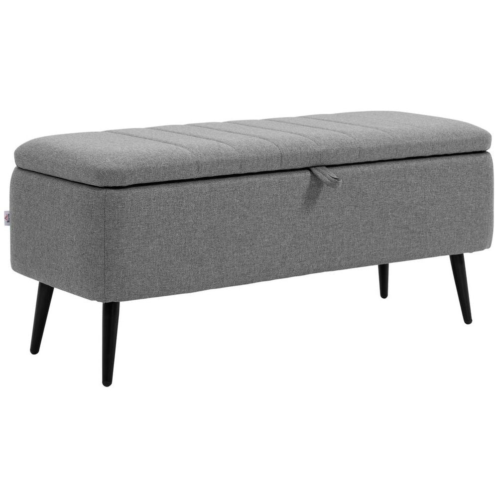 Storage Ottoman Bench, Linen Fabric Footstool with Steel Legs Grey