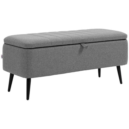 Storage Ottoman Bench, Linen Fabric Footstool with Steel Legs Grey