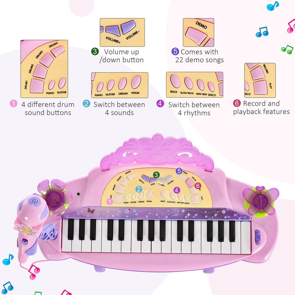 Mini Battery Organ Piano Microphone Stool 32 Key Keyboard Kids Toy