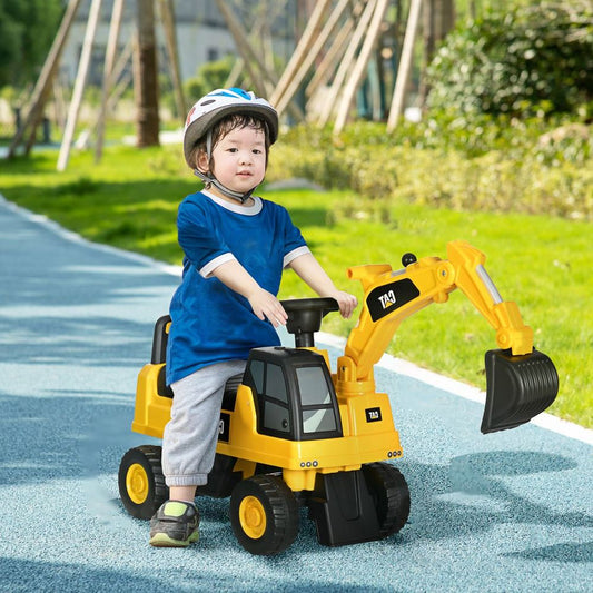 HOMCOM CAT Licensed Kids Construction Ride-On Digger w/ Shovel, for 1-3 Years