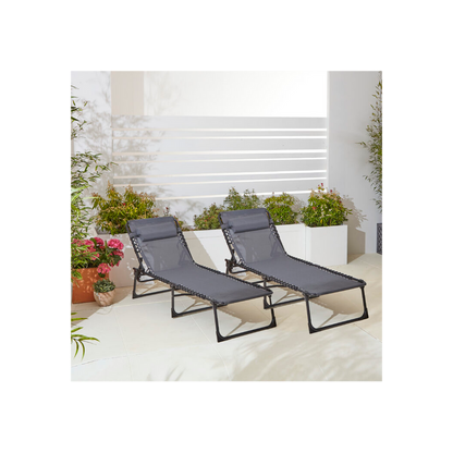 Two Neo Grey Outdoor Folding Sun Loungers