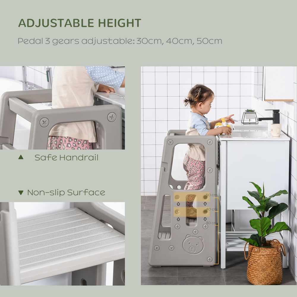 Kids Step Stool Adjustable Standing Platform Toddler Kitchen Stool Grey HOMCOM