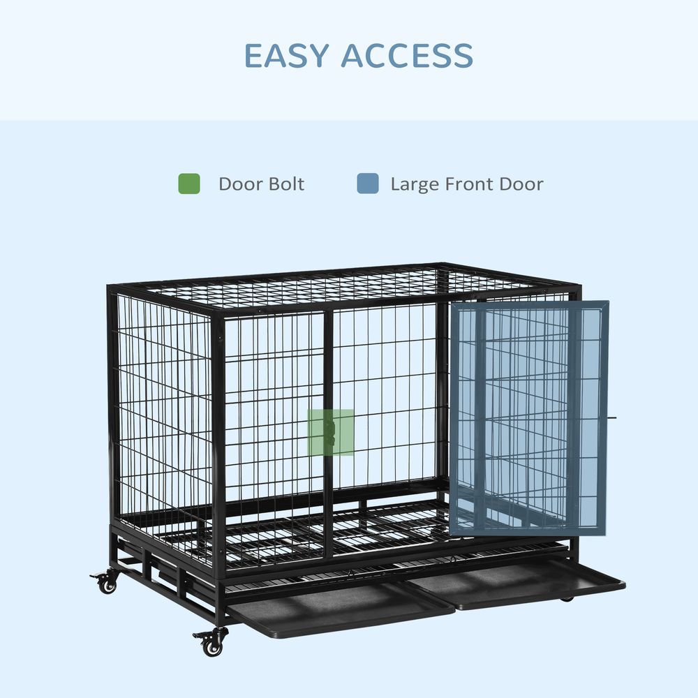 Metal Kennel Cage with Wheels and Crate Tray for Pet Dog Large Black Pawhut