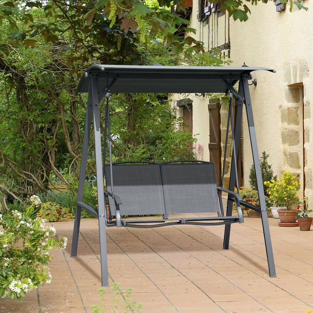 2 Seater Garden Swing Chair Swing Bench w/ Adjustable Canopy, Grey