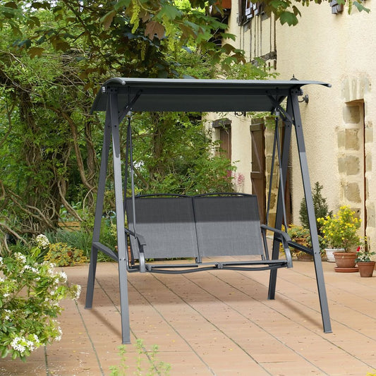 2 Seater Garden Swing Chair Swing Bench w/ Adjustable Canopy, Grey