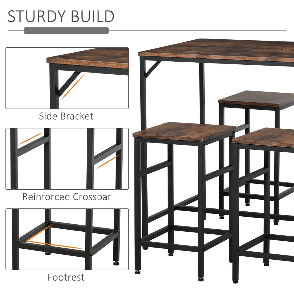 MDF Industrial 5-Piece Dining Set Dining Table with 4 Stools Black/Brown