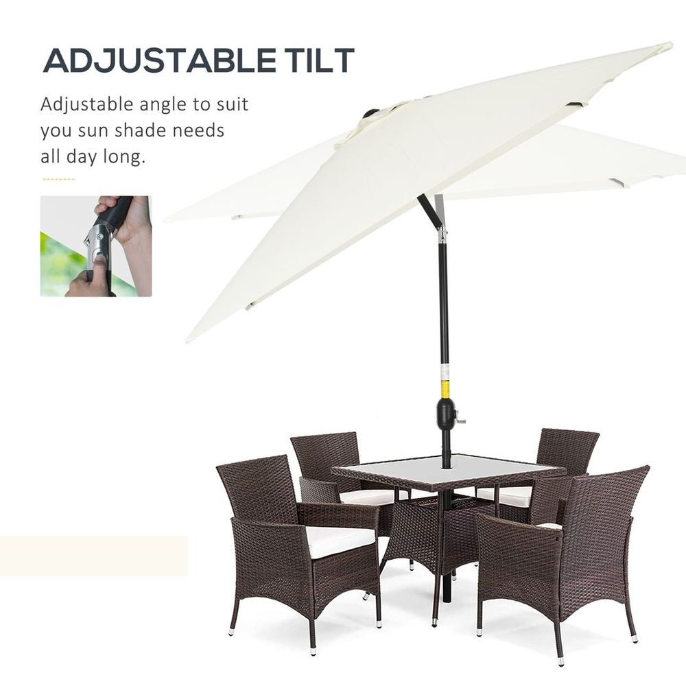 3x2m Patio Parasol Canopy Tilt Crank 6 Ribs Sun Shade Garden White