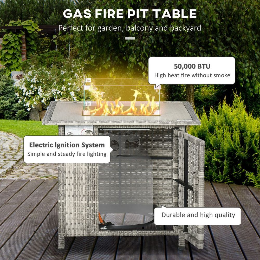 Gas Fire Pit Table w/ Rain Cover, Windscreen & Lava Stone, 50,000 BTU