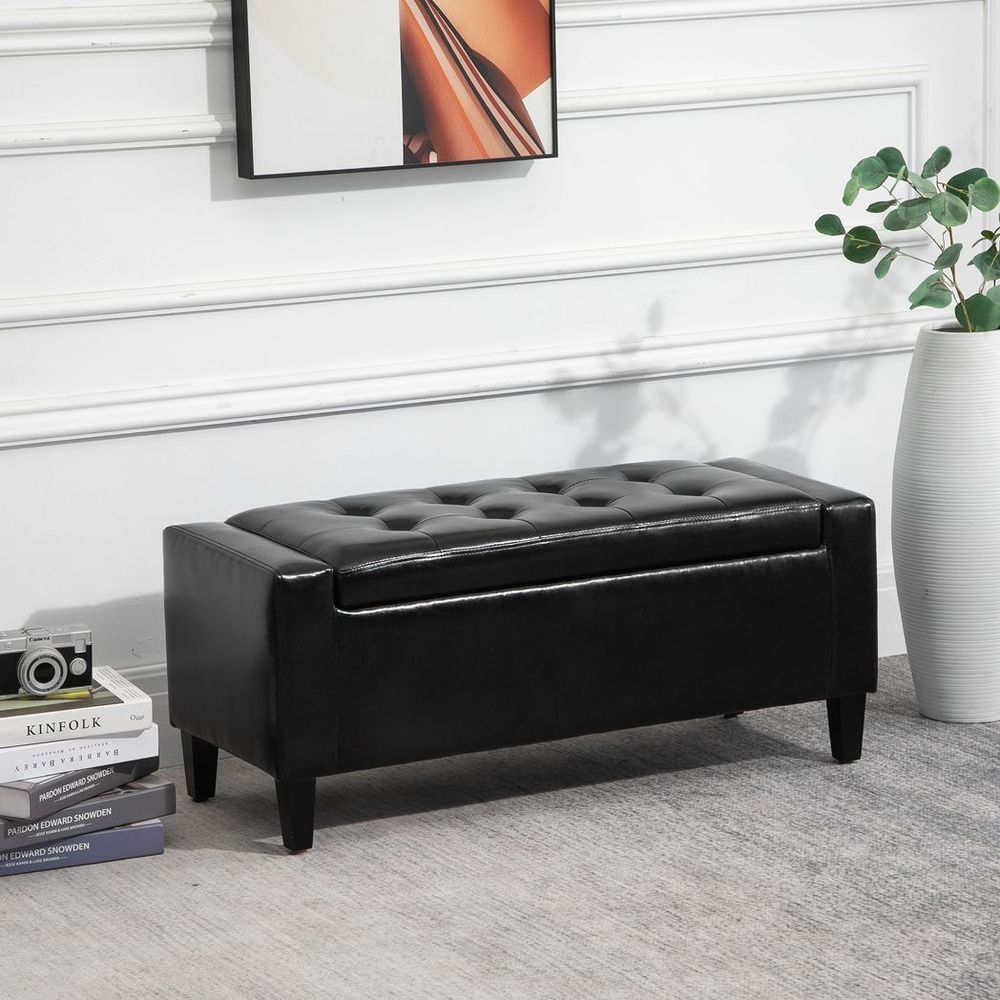 Deluxe PU Leather Storage Ottoman Bench Footrest Stool Large Storage Space