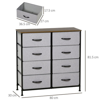 8 Drawer Fabric Chest of Drawers w/ Wooden Top for Closet Hallway Grey