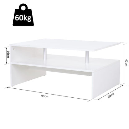 2-Tier Coffee Table Side/End Table Modern Rectangular Design White