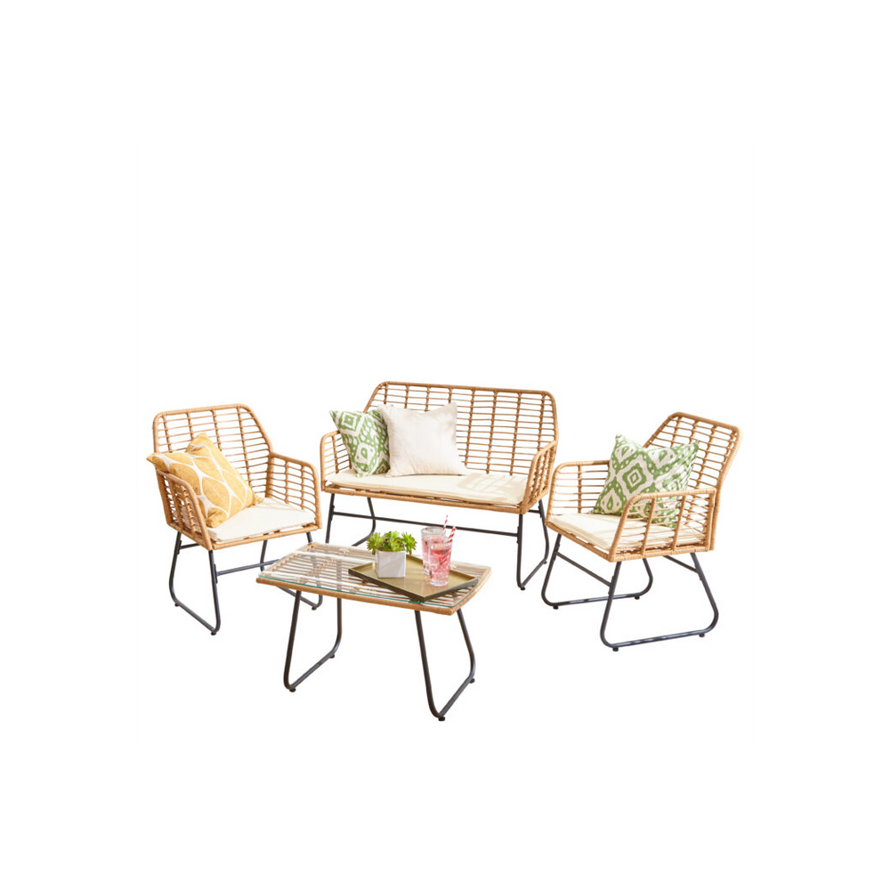 Neo 4 Piece Wicker Bamboo Style Garden Sofa, Table & Chairs Set