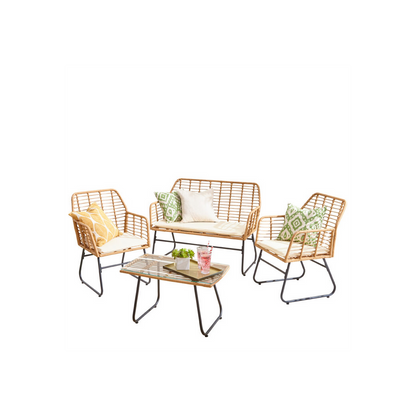 Neo 4 Piece Wicker Bamboo Style Garden Sofa, Table & Chairs Set