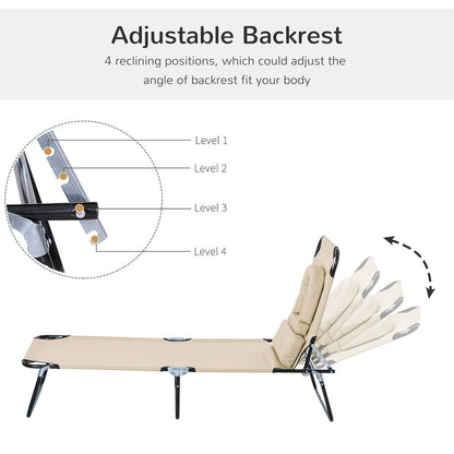 Sun Lounger Foldable Reclining Chair & Reading Hole Recliner Adjustable, Beige