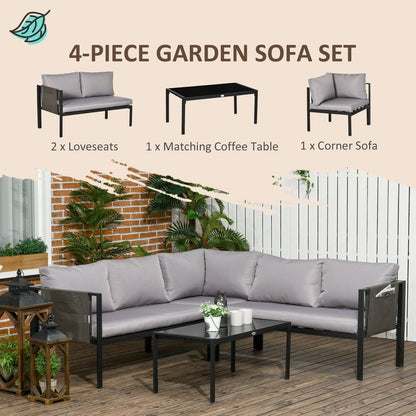 4 Piece Garden Furniture Set w/ Breathable Mesh Pocket, Light Grey