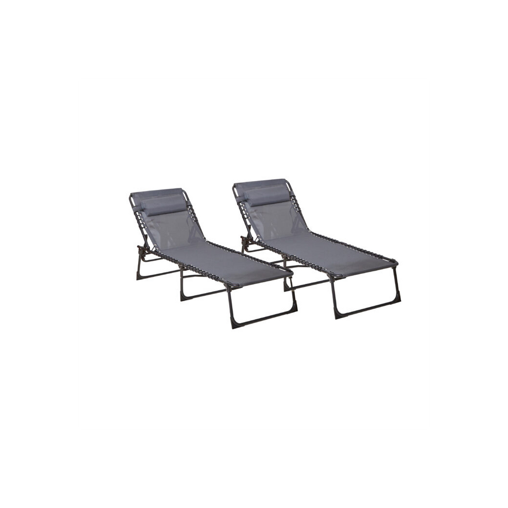 Two Neo Grey Outdoor Folding Sun Loungers