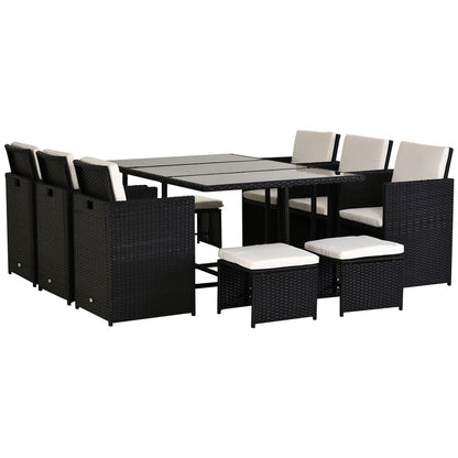 Rattan Dining Set, 11 PC-Black