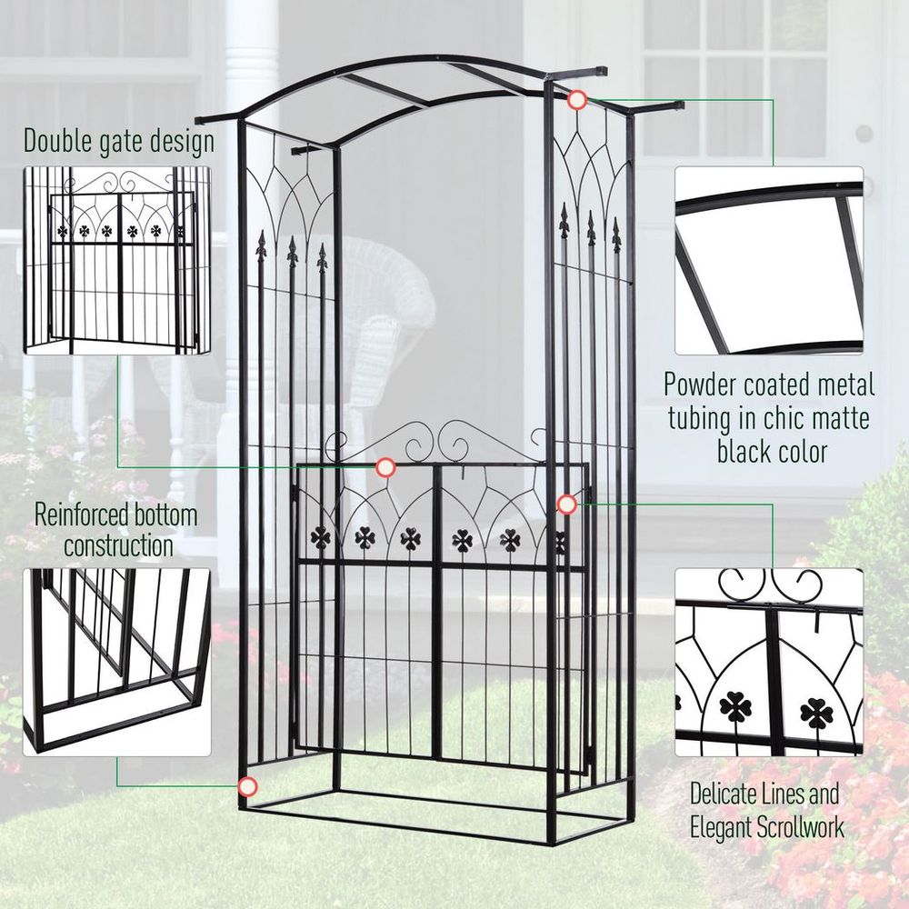 Outsunny Garden Entrance Arch Bench Outdoor Patio Rose Trellis Climbing Plant