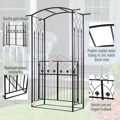 Outsunny Garden Entrance Arch Bench Outdoor Patio Rose Trellis Climbing Plant