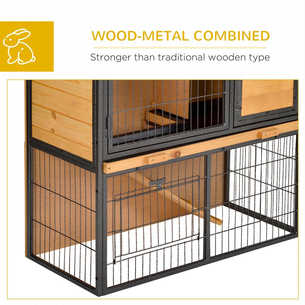 Wood-metal Rabbit Hutch Elevated Pet House Outdoor 89.5 x 45 x 81cm Pawhut